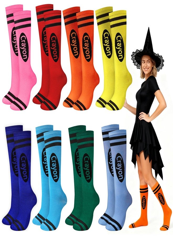 ComfyKit 4/8 Pairs Halloween Crayon Socks Colorful Striped Thigh High Stockings Pencil Socks for Girls Women - Image 1